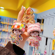 韩国创意可爱蒙奇奇镶钻汽车，钥匙扣女卡通，情侣汽车包包挂件摆件