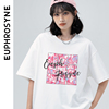 euphrosyne原创设计粉色系，字母t恤清新少女，涂鸦风圆领宽松款