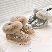 雪地靴女冬季女童棉鞋，兔毛短靴保暖童鞋中小儿童加绒加厚鞋子
