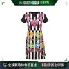 香港直邮versacejeans女士，黑色和白色，印花棉质连衣裙d2hvb4k1-