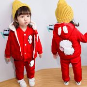 韩式童装宝宝加绒加厚套装女童冬装婴儿童三件套0-4岁半宝宝三件