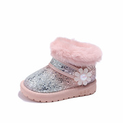 女童雪地靴2024冬季儿童，大棉鞋宝宝靴子，小女孩花朵加绒保暖鞋