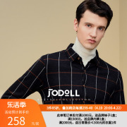 JODOLL乔顿男士撞色格纹磨毛T恤韩版潮流休闲舒适莫代尔棉长袖t恤