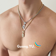 guangyu锆石镶钻26个字母，项链男女潮嘻哈，欧美情侣吊坠毛衣链小众