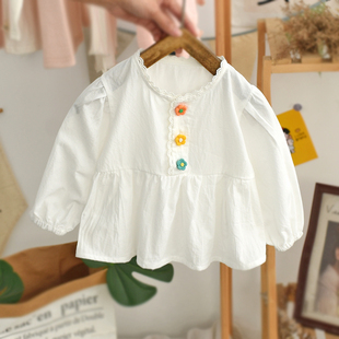 宝宝娃娃衫春装2024女童衬衫，洋气时髦秋韩范长袖(范长袖)婴儿韩版小衫