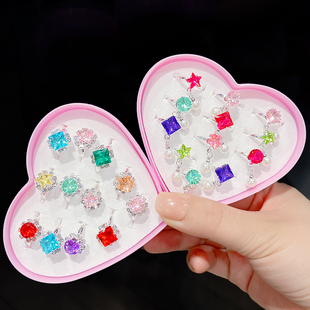 儿童戒指女童宝石珍珠首饰盒，宝宝塑料镶钻指环，配饰小女孩水晶饰品