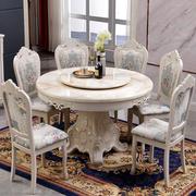 大理石饭桌1桌6椅，简约欧式圆桌带转盘实木圆形餐桌椅组合家用桌子
