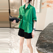 牛油果绿色上衣设计感短袖衬衫女装韩版纯色2024年夏季欧洲站