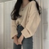 韩国ins秋季慵懒宽松大版型纯色v领套头毛衣女加厚毛线针织衫上衣