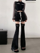 黑色牛仔裤女设计感小众系带，腰头短裤腿，套可拆卸修身微喇叭长裤秋