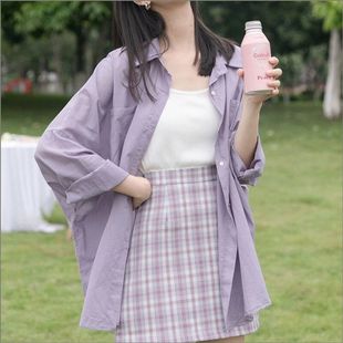 春秋薄款紫色长袖防晒衣衬衫女小众上衣2023夏季外穿百搭外套