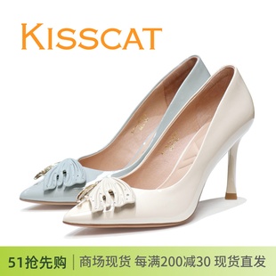 KISSCAT接吻猫2024新细高跟尖头水钻人鱼尾女单鞋KA43116-14