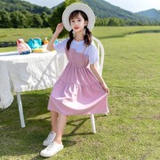 女童洋气连衣裙夏装韩版童装中大童公主裙夏季假两件裙子