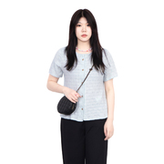 赫宁大码短袖上衣女2024夏季微胖mm韩版设计感单排扣圆领衬衫