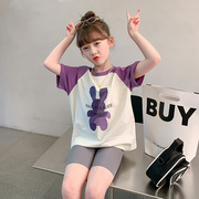 女童t恤短袖夏季2024韩版洋气儿童夏装体恤，小女孩半袖上衣潮