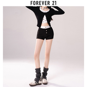 Forever 21黑色辣妹短裤女夏季薄款外穿热裤拼接高腰显瘦休闲裤子