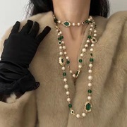 长款项链不掉色女珍珠长款毛衣，链市场绿色，白打水晶时尚复古