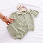 婴儿针织衫纯棉宝宝短裤，套装女童森系毛衣，2023韩版洋气春夏装