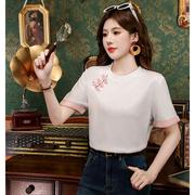 商场cosplay女装新中式轻国风盘扣短袖T恤拼接袖口2024夏季女装复