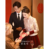 新中式敬酒服新娘套装酒红色，秀禾服旗袍，回门丝绒冬季长袖订婚礼服