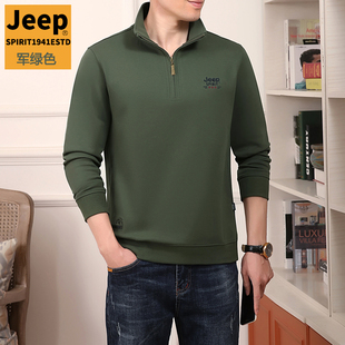 jeep吉普半拉链卫衣男春秋，2023品牌立领宽松长袖t恤休闲冬装