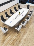 烤漆白色会客会议桌，大小型长桌异形简约办公室洽谈桌椅组合