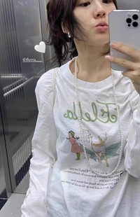 Unique SEI 韩版复古可爱童话字母印花百搭休闲宽松长袖T恤上衣