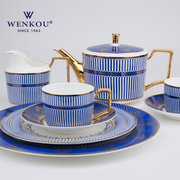 欧式杯碟宫廷风蓝色，描金骨瓷咖啡杯英式下午茶具套装结婚送礼