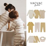 vacvac条纹婴幼儿童包屁衣连体衣，长裤长袖t恤宝宝套装家居服