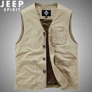 jeep吉普男士马甲春季休闲纯色棉薄，款马夹中年男秋装坎肩背心外套