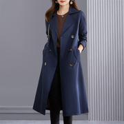 风衣女款2024中长款春秋季藏青色，韩版外套垂感高级感大衣收腰