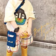 儿童卡通短袖夏季潮牌日系韩版男童女童t恤宝宝格子短裤上衣