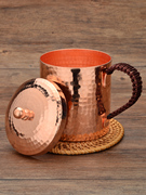 紫铜杯子纯手工水杯锤纹加厚带盖带把纯铜喝水茶杯红铜茶缸子补铜
