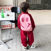 男童春秋季套装2023时尚韩版男宝宝长袖POLO衫秋装粉色儿童两件套