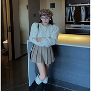 韩系慵懒风短款毛衣开衫外套2023秋冬款女装针织衫半身裙套装