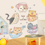 卡通猫咪贴图卧室装饰品背景温馨个性可爱房间墙贴自粘贴纸小图案