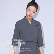 2023中式餐厅饮服务员工作服，茶楼馆饭店，美容院师套装修身显瘦弹力