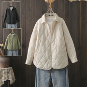 秋冬大码200斤菱格保暖轻薄长袖棉服外套，设计感小众宽松显瘦上衣