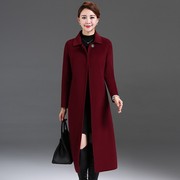 高端品质双面羊绒大衣女，2023秋冬中年妈妈枣红色羊毛呢子外套