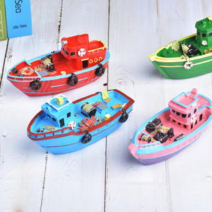 地中海简约现代船模型创意家居帆船摆件海洋主题渔船粉色青岛