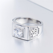 时尚钛钢男款戒指简约时尚男士婚礼钻戒镶钻福字方形钛钢戒指指环