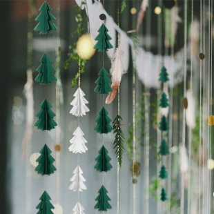 圣诞节装饰品派对布置用品迷你立体小圣诞树拉花2.5米圣诞树挂饰