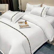 酒店宾馆床上用品四件套，民宿纯白色被套床单，布草非全棉纯棉三件套