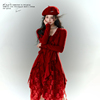 bbblue原创设计新年战袍法式赫本小红裙千金感毛衣连衣裙秋冬季