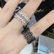 意大利黑色蕾丝镂空食指开口戒指女小众设计独特轻奢高级感银色戒