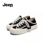 jeep厚底低帮帆布鞋女夏季2023两穿包头半拖休闲运动黑色板鞋