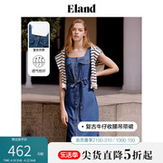 eland衣恋连衣裙女夏季复古中长牛仔收腰工装风吊带裙女