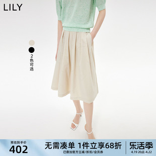 lily夏女装(夏女装)复古优雅纯色，别致宽边百褶显瘦高腰伞裙半身裙