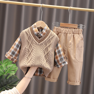 男宝宝秋装套装2毛衣三件套0一3周岁男童春秋，韩版婴儿衣服潮1