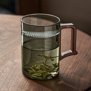 茶杯男士绿茶杯专用茶水分离泡茶杯，过滤月牙杯玻璃水杯子办公室